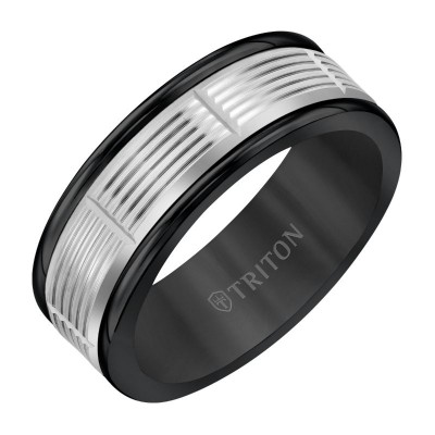Triton  Black Tungsten(Primary) With 14Kw Insert, Serrated Cut Band - Sz 10