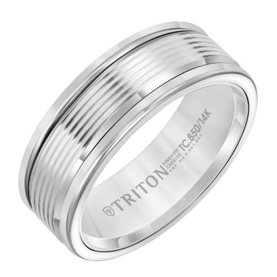 Triton  Gray Tungsten(Primary)/14Kw Insert Band, Serrated, Engraved - Sz 10