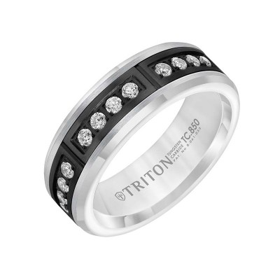 Triton Black Tungsten Carbide/Wh Dia Band With 12 Rd Dia
