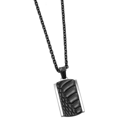 Triton Stainless Steel 30" Croc Textured Dog Tag Charm On Chain
