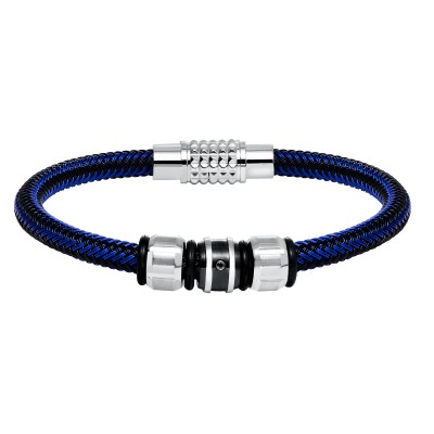 Stainless Steel 8.5" Blue Corded/Bead Brac With 1 Dia=0.02 Ct