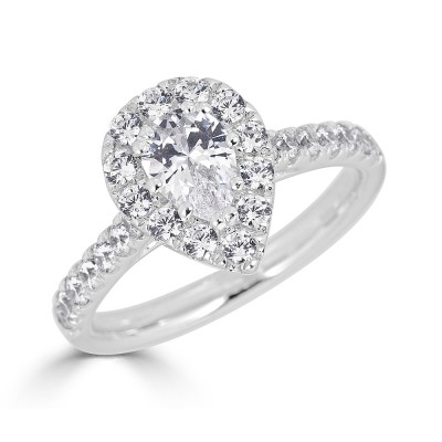 Sachs Signature 14KW .80Ct H-I/SI3 Pear 28=.70Tw Rbc Diamond Halo Engagement Ring