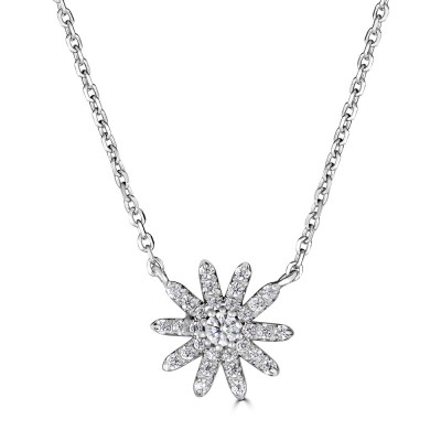 Sachs Signature 14KW .15Ctw Round H-I/I1 Diamond Flower Adj 18" Necklace