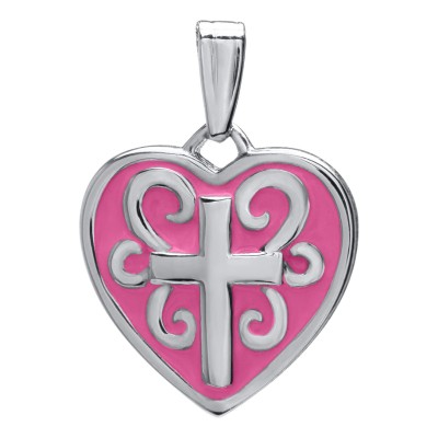 SS Cape Cod 15" Pink Heart W/Cross Silver Pendant On Chain