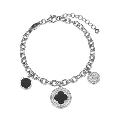 Sterling Silver Cable Chain Bracelet With CZ, Rhodium Finish