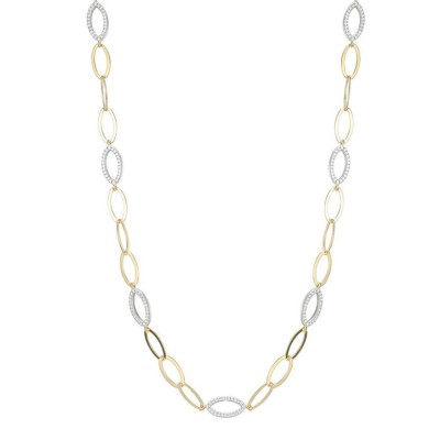 Sterling Silver Marquise Chain Necklace, Yellow Gold And Rhodium Finish