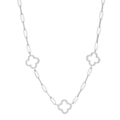 Sterling Silver Paperclip Chain Necklace Made, Rhodium Finish