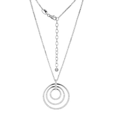 Sterling Silver CZ Concentric Circle Pendant Necklace Made With, Rhodium Finish