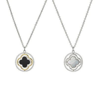 Sterling Silver Cable Chain And Black Onyx Necklace CZ, Rhodium Finish