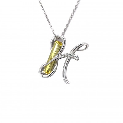 Sterling Silver Initial Letter "H" Lab Grown Yellow Sapphire Pendant