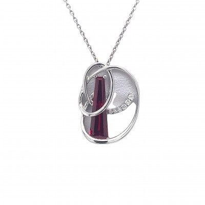 Sterling Silver Initial Letter "O" Lab Grown Ruby Pendant