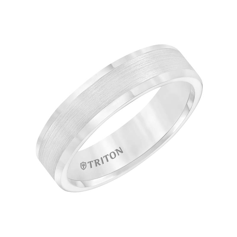 Triton Gts 6MM Comfort Fit White Tungsten Carbide Flat With Brushed Satin Center-Sz 10