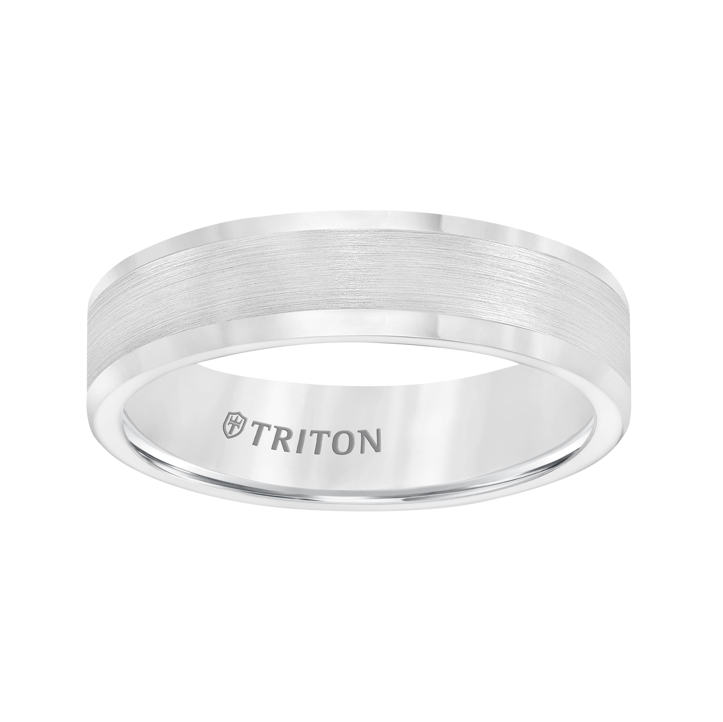 Triton  Gts 6MM Comfort Fit White Tungsten Carbide Flat With Brushed Satin Center-Sz 10