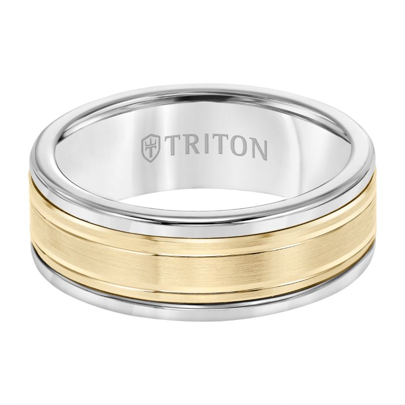 Triton  White Tungsten Carbide(Primary) Band With 14Ky Insert - Dbl Engraved - Sz 10-