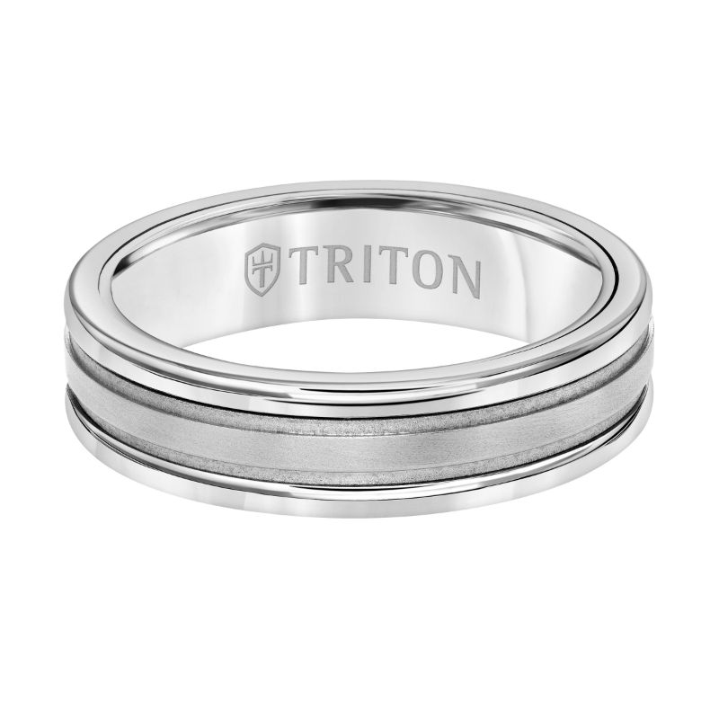 Triton  White Tungsten Carbide (Primary)/14Kw Insert Step Edge Band - Sz 10-
