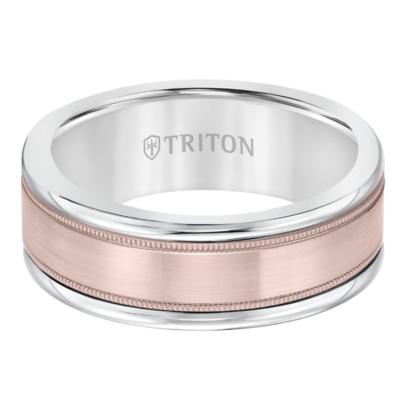 Triton  White Tungsten Carbide(Primary) Band With 14Krg Insert - Flat Milgrain - Sz 10