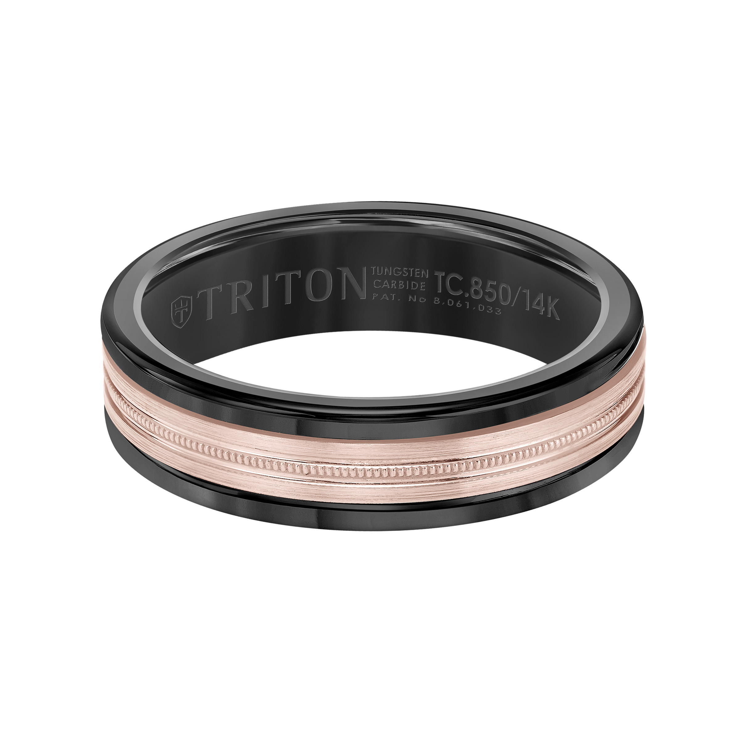 Triton  Black Tungsten Carbide (Primary) Band/14Kr Insert Center Milgrain - Sz 10-