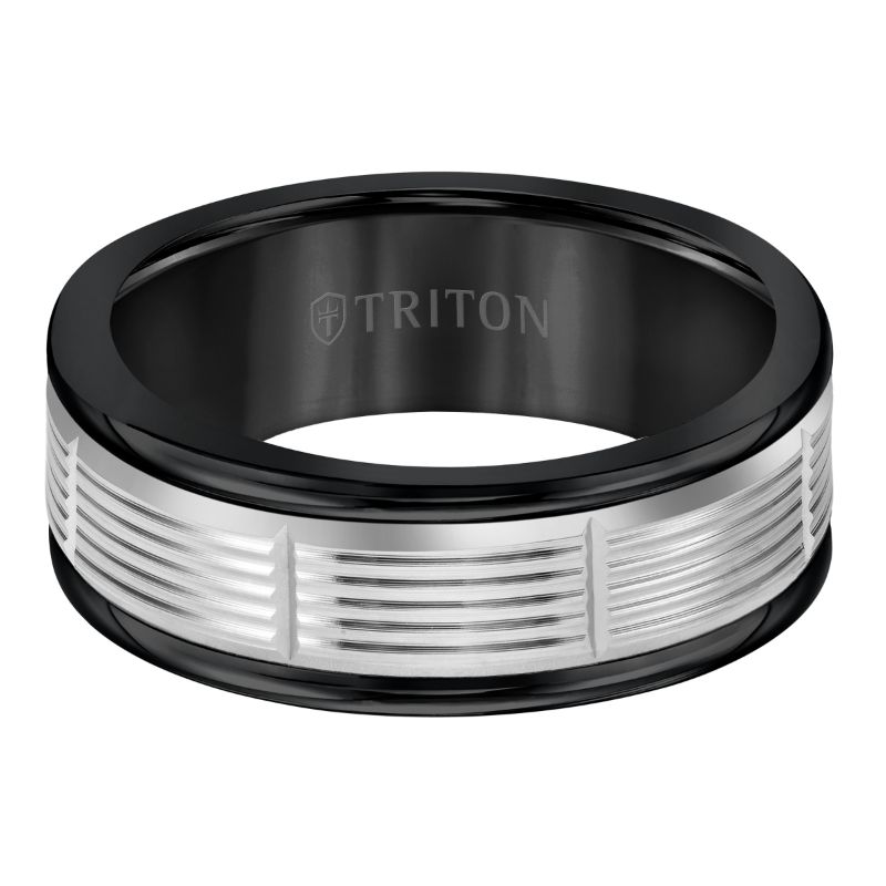 Triton  Black Tungsten(Primary) With 14Kw Insert, Serrated Cut Band - Sz 10-