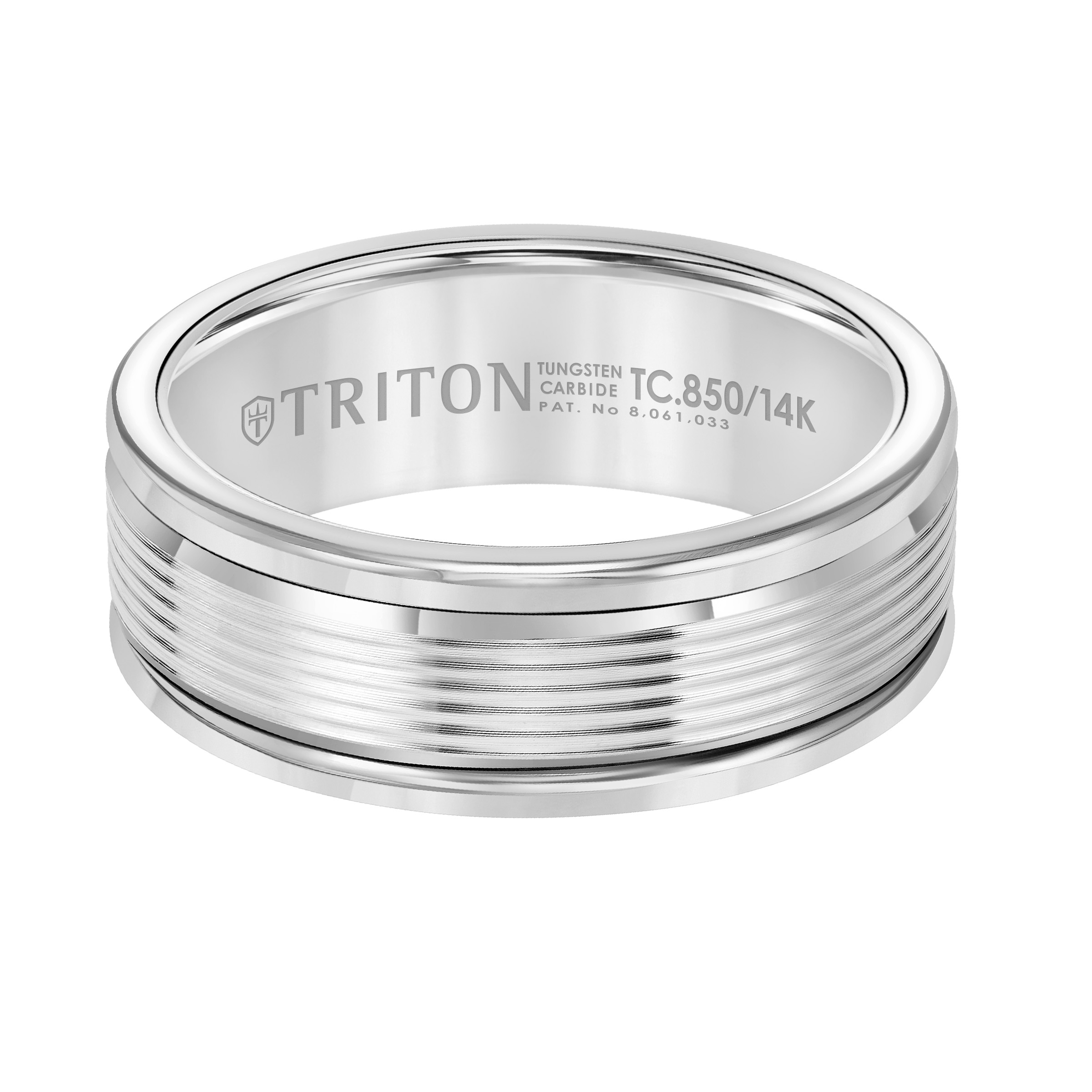 Triton  Gray Tungsten(Primary)/14Kw Insert Band, Serrated, Engraved - Sz 10-