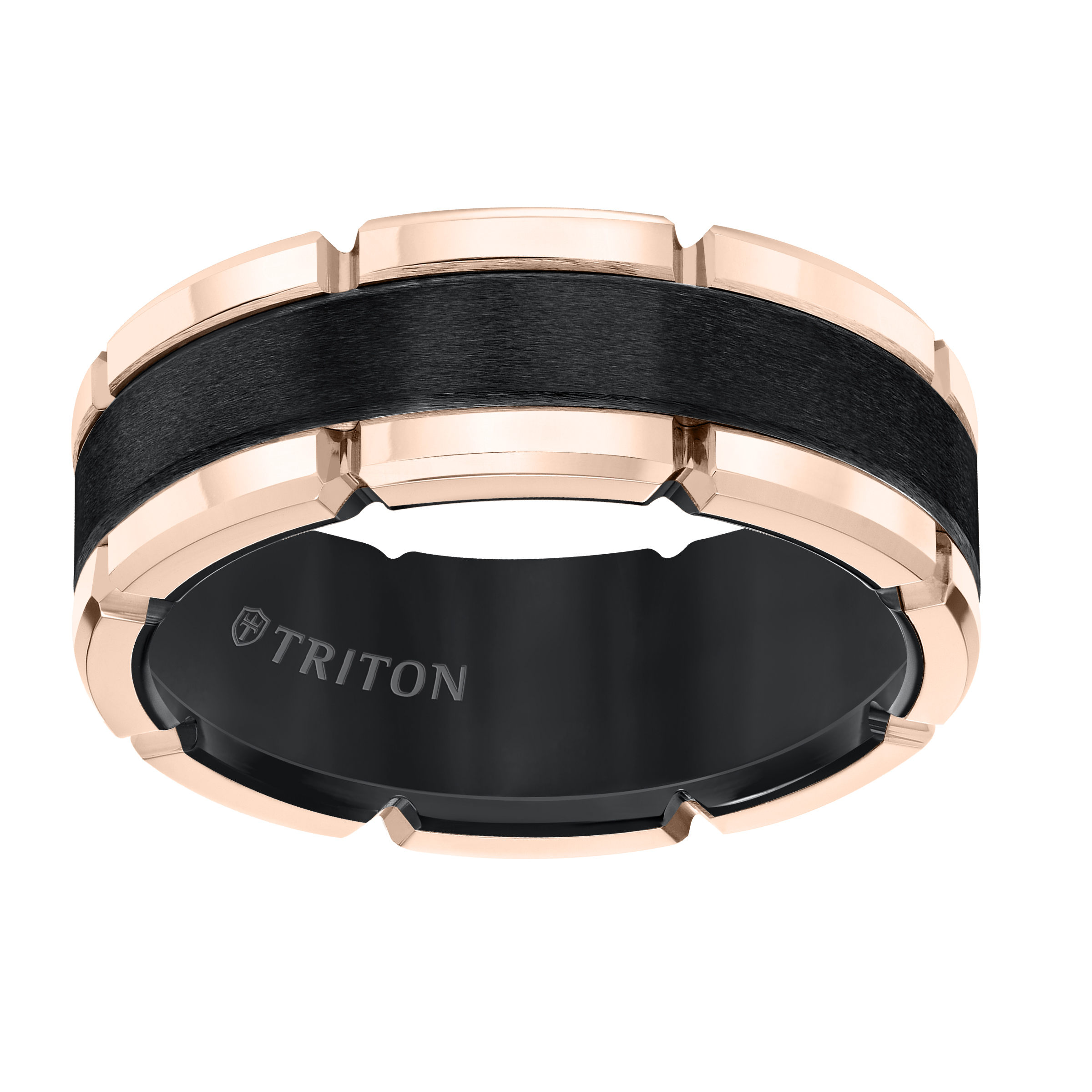 Tt Black/Rose Tungsten Carbide 8MM Flat Comfort Fit Band - Sz 10