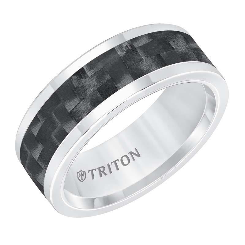 Tungsten Carbide 8MM Comfort Fit White With Black Center-Sz 10