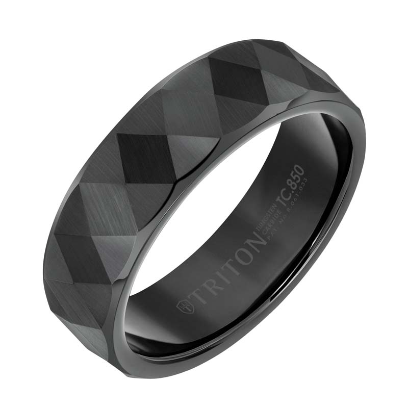 Triton 7MM Black Tungsten Carbide Engraved Band - Sz 10