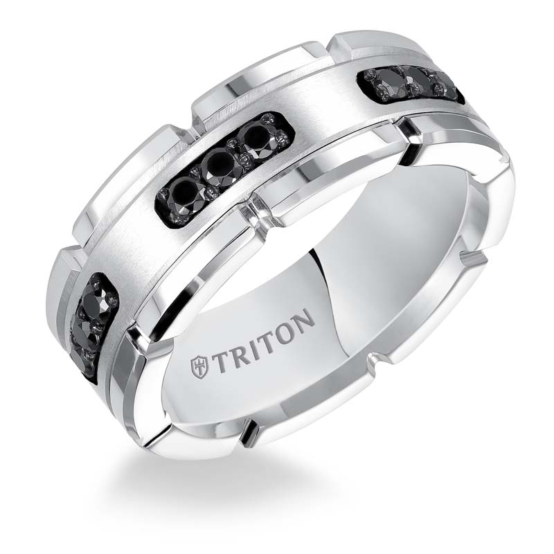 Triton White Tungsten Carbide/Ss 8MM Comfort Fit 1/3 Ct Dia Band-Sz 10