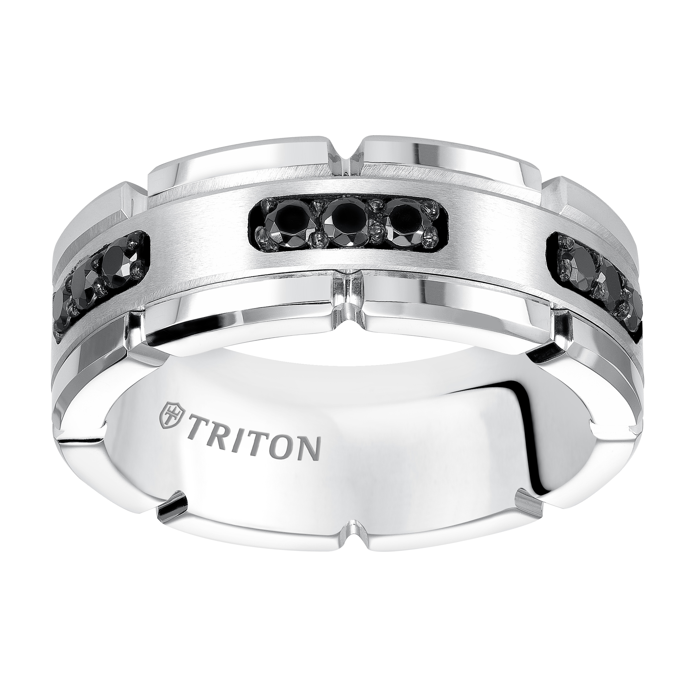 Triton White Tungsten Carbide/Ss 8MM Comfort Fit 1/3 Ct Dia Band-Sz 10