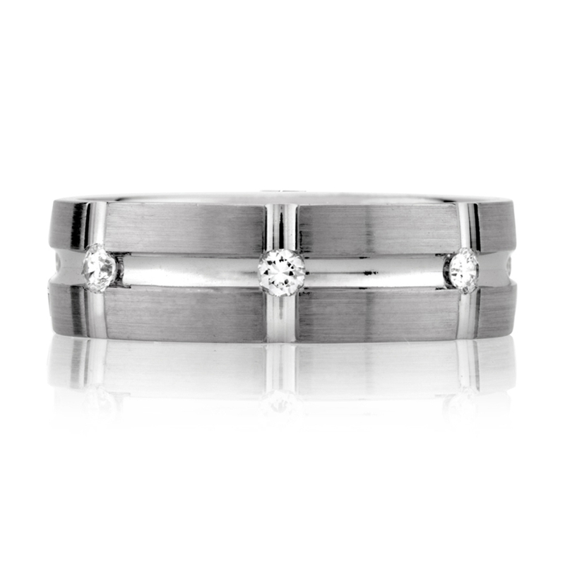 Grooved Modern Men's Diamond Ring-1