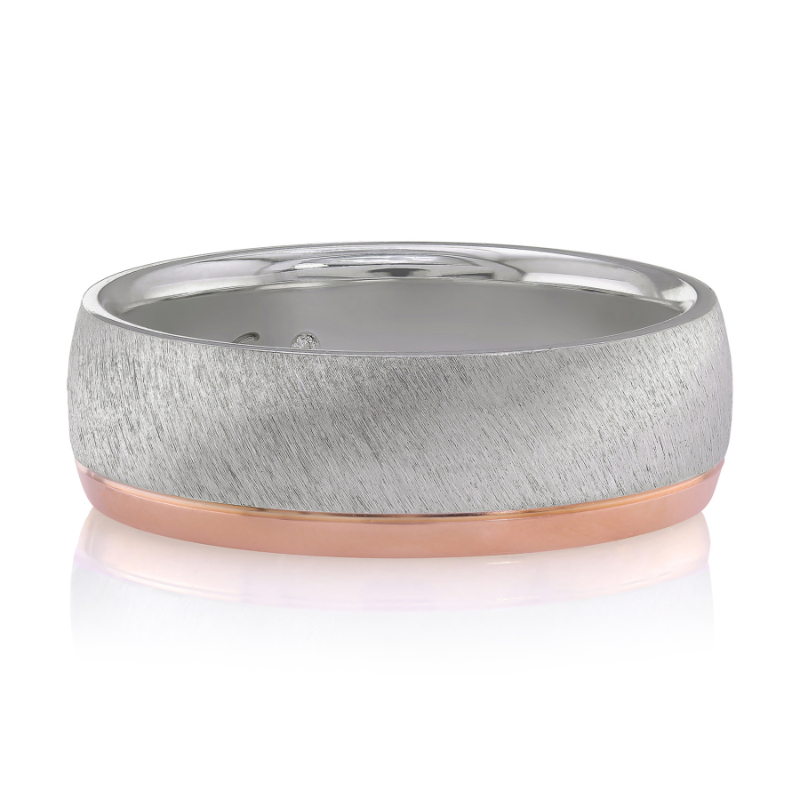 Two-Tone Scratched Matte Finish Platinum Men?s Wedding Band