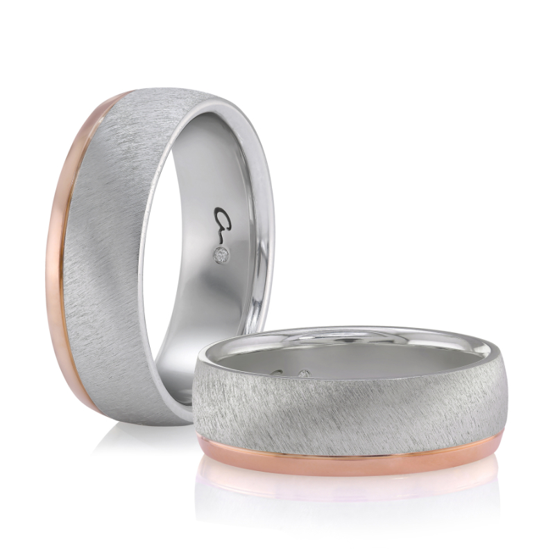 Two-Tone Scratched Matte Finish Platinum Men?s Wedding Band