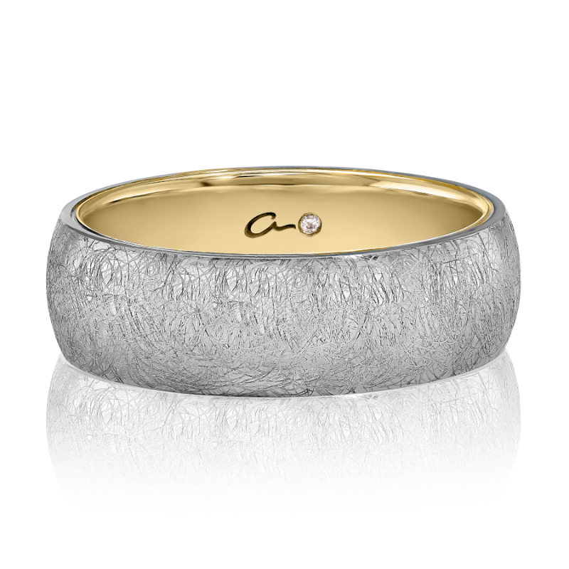 Two-Tone Scratched Matte Finish Platinum Men?s Wedding Band