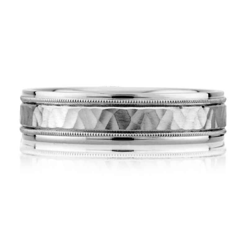 Hammered Milgrain Detail Classic Men's Ring