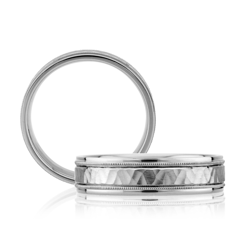 Hammered Milgrain Detail Classic Men's Ring