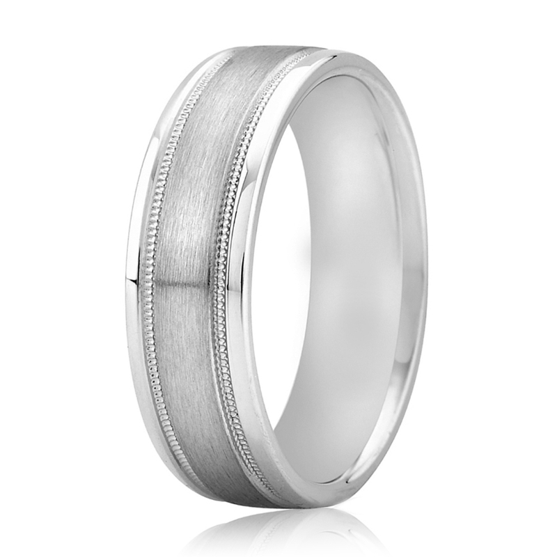 Milgrain Detailed Satin Brushed Men's Wedding Band-1