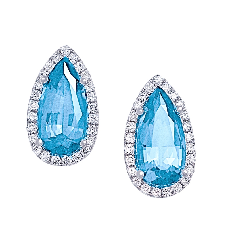 Lab-Grown Aqua Blue Spinel Halo Studs