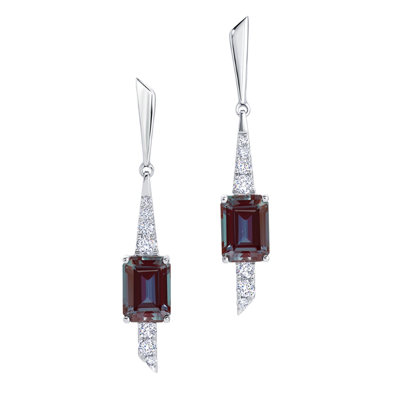 Lab-Grown Alexandrite Dangle Earrings