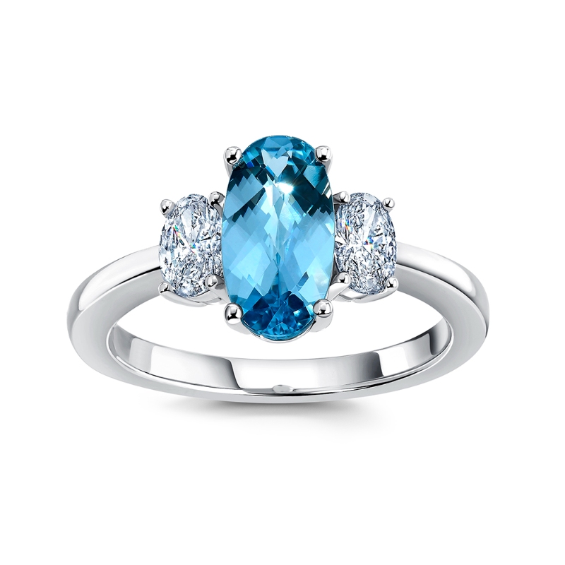 Lab-Grown Aqua Blue Spinel Three-Stone Ring