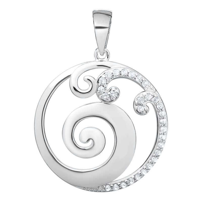 SS Round Wave & White Topaz Necklace 18