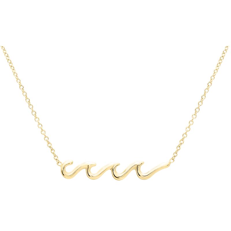 14K Yellow Gold Triple Wave Pendant Necklace