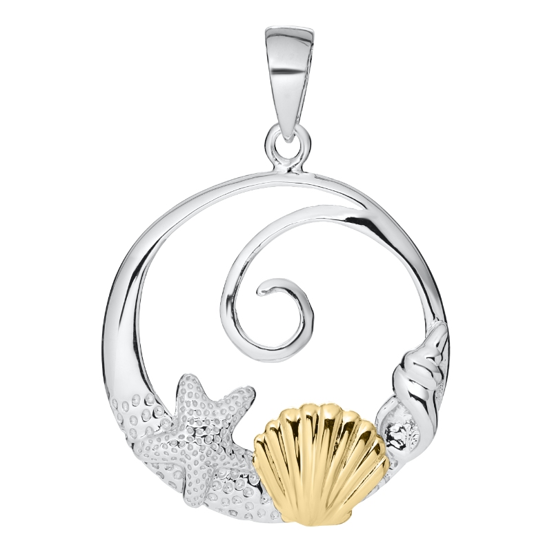 SS/14K Yellow Gold Sealife Pendant