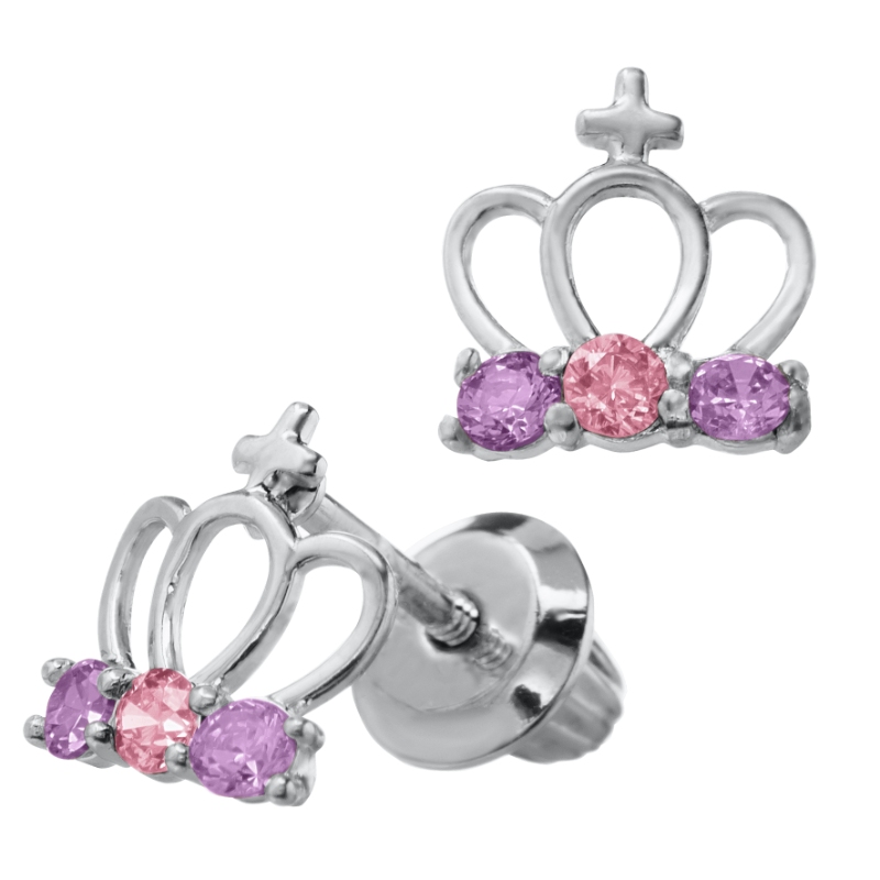KK SS CROWN W/ COLOR CZ EARRINGS