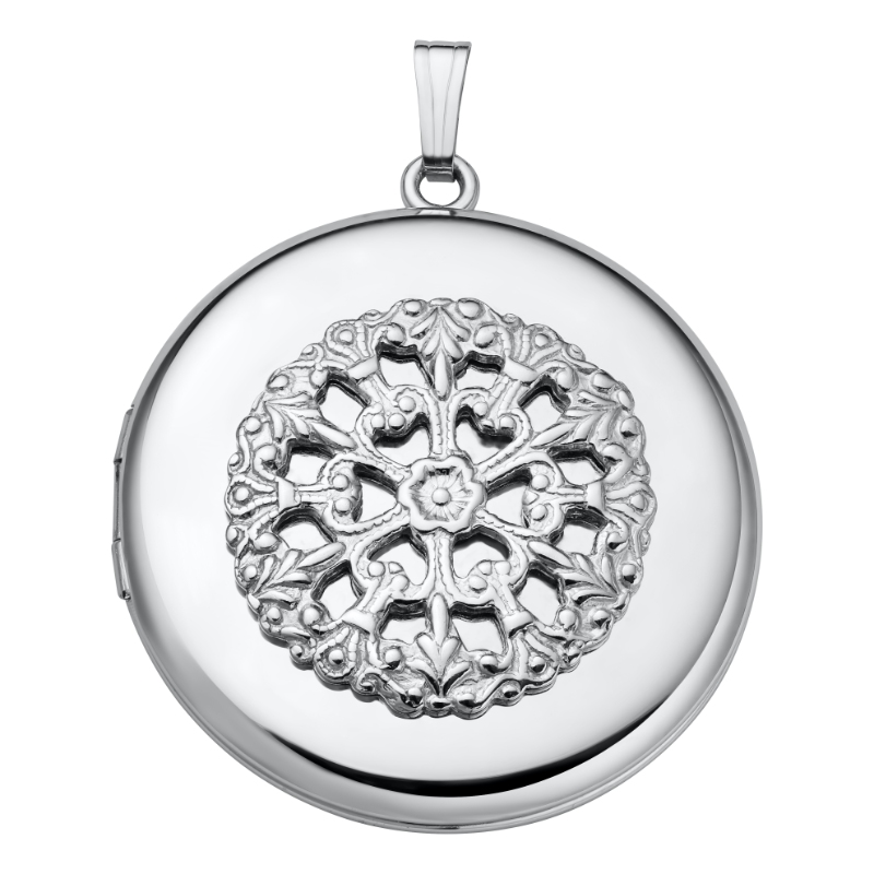 SS RD LOCKET W/ WHITE FILIGREE ON 22