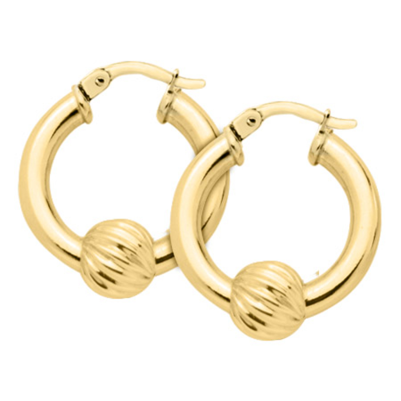 14K Yellow Gold Cape Cod 20mm Swirl Bead Hoop Earrings