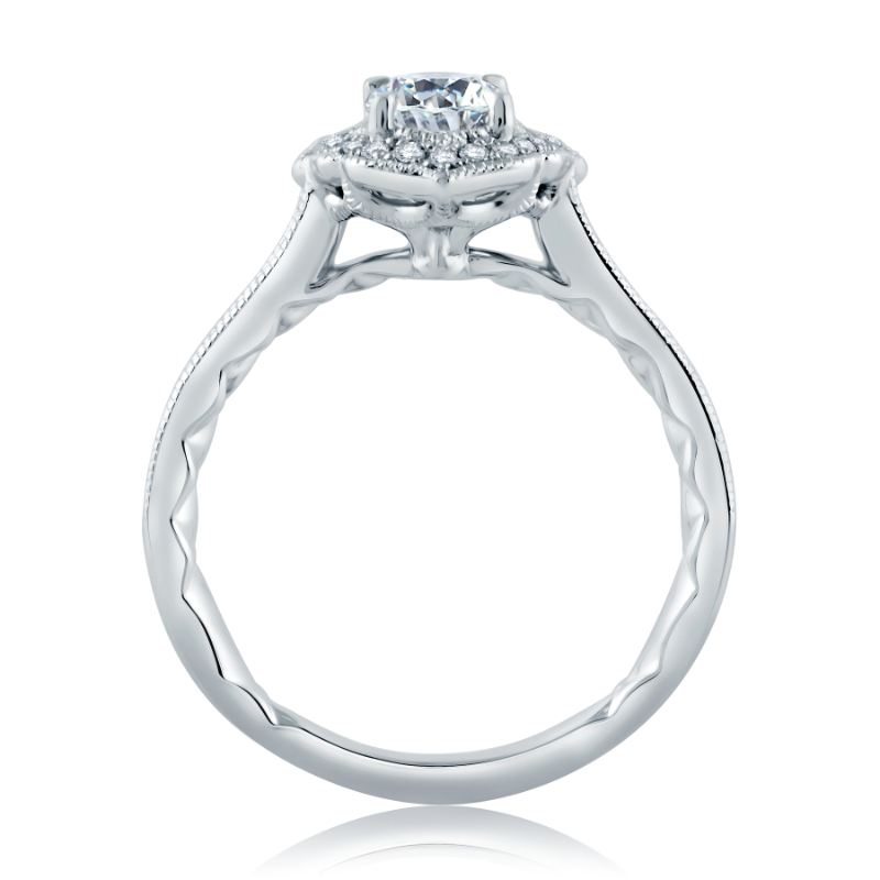 Floral Inspired Milgrain Halo Oval Diamond Engagement Ring