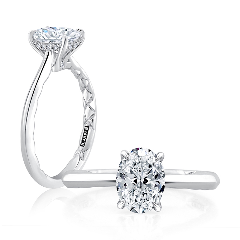 Oval Hidden Halo Solitaire Diamond Engagement Ring