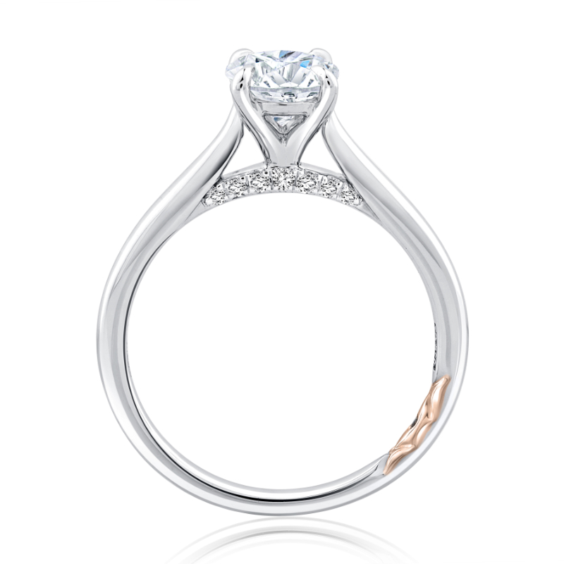 Oval Solitaire Four-Prong Pav&eacute; Diamond Engagement Ring