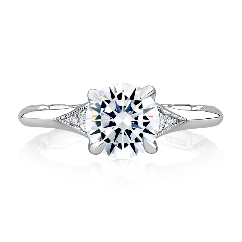 Round Solitaire Four-Prong Vintage Pav&eacute; Diamond Engagement Ring