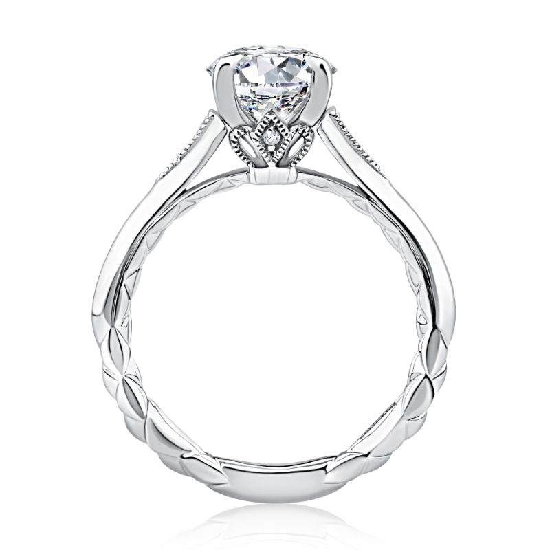 Round Solitaire Four-Prong Vintage Pav&eacute; Diamond Engagement Ring-1