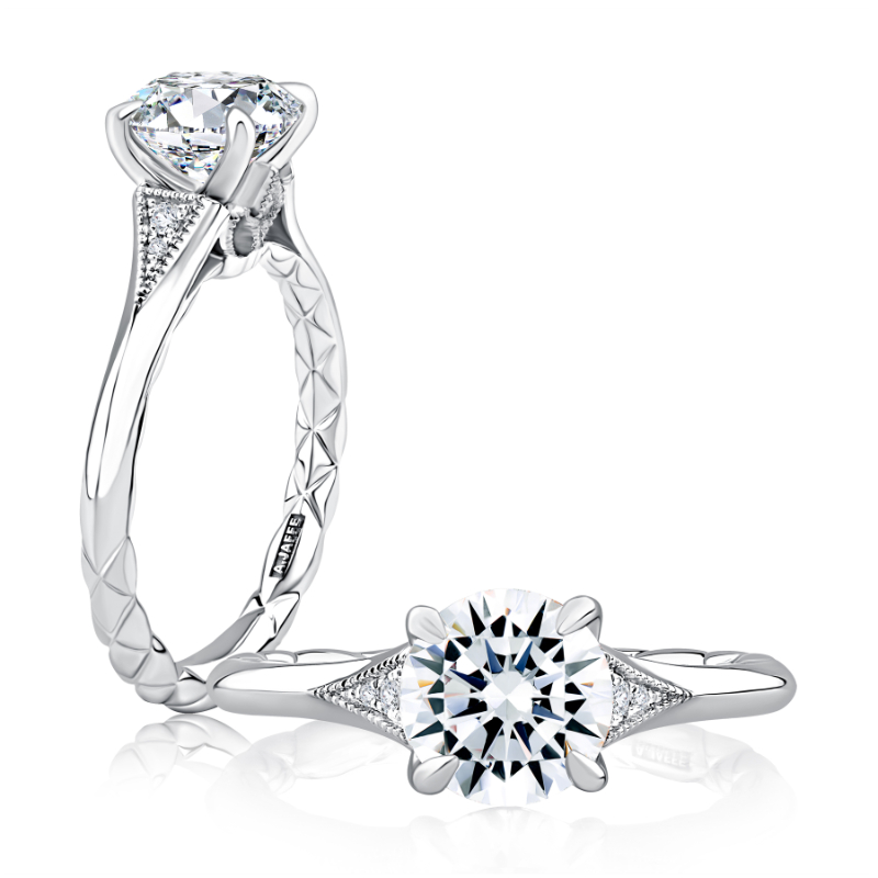 Round Solitaire Four-Prong Vintage Pavé Diamond Engagement Ring